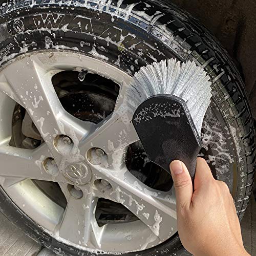Wheel & Tire Brush for Car Rim, Soft Bristle Car Wash Brush, Cleans Tires & Releases Dirt and Road Grime, Short Handle for Easy Scrubbing Black - color: Black