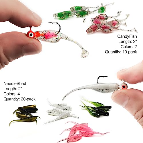 Crappie Tube Lures Jig Heads Soft Plastic Baits Worms Kit - size: 124 Pcs - Crappie Lures Tube Lures