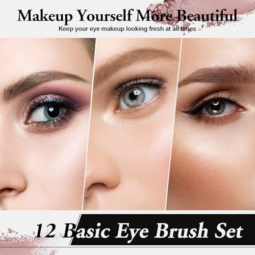 Eye Makeup Brush Set 12pcs, Soft Synthetic Bristles Professional Eye Brush for Eyeshadow, Eyebrow, Eyeliner, Blending - color: black-12