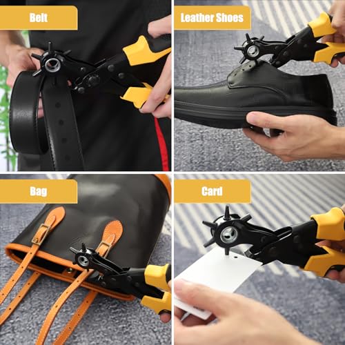 Leather Hole Puncher, Diyife Full Set Punch Tool Kits for Belts, Leather - color: Yellow