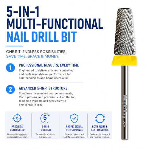 XF 5-in-1 Large Barrel Nail Drill Bit, 3/32”, Two-way Rotation - color: Original silver, size: Extra Fine