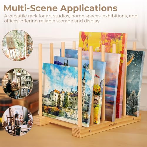 VISWIN Tabletop Art Storage Rack - Wooden Drying & Display Rack with Adjustable Slots for Organizing Canvas, Prints, Artwork, Panels, and Posters - Ideal Organizer for Studios & Galleries - size: Desktop Art Rack