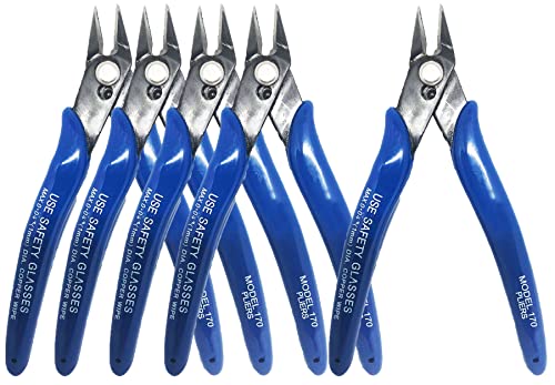 Flush Wire Cutter, 5PACK Blue Diagonal Cutting Pliers Side Cutter Nippers Micro Wire Cutter Wire Clippers Wire Snips (5inch size) - size: 5 inch flush, 5 count