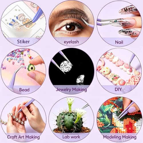 2-Pcs Sticker Tweezers, Cute Craft Precision Tweezer, Purple