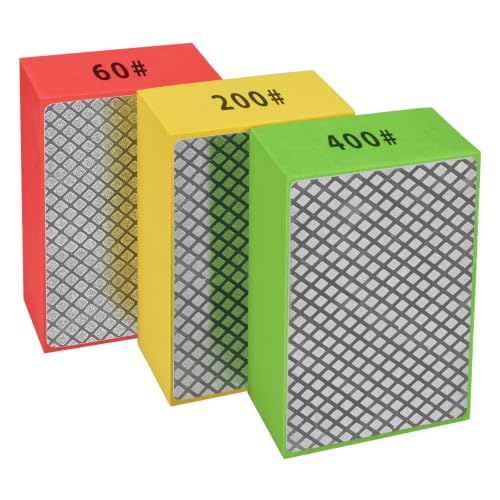 Diamond Hand Polishing Pads, 3 PCS Diamond Sanding Blocks 60#, 200#, 400#, Sanding Sponge Pads for Marble Tile Concrete Ceramic Glass Stone Granite Stone Metal Grinding - size: 3PCS-60#,200#,400#