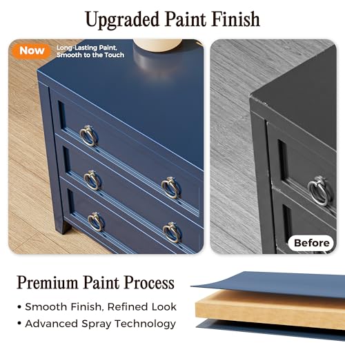 Huuger Paint Night Stand with Charger Station, 3 Drawer Nightstand Set of 2 - color: Blue