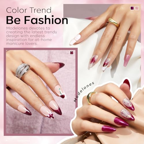 modelones Nude Gel Nail Polish Set 6 Colors, Pearl Pink Burgundy Glitter - color: A A A2 Rose Garden