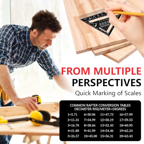 Aluminum Alloy Rafter Square 7 Inch, Carpenter Square Layout Tool with Laser-Etched Scale, Woodworking Triangle Ruler for Carpenters Craftsmen, Multi-Angle Protractor (Black) - color: Black