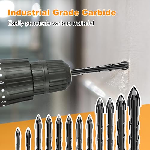 12Pcs Cross-Tip Masonry Drill Bit Set & Concrete Drill Bit Set, 3/16"-1/2" - size: 12 pcs 3/16"-1/2" Cross-Tip