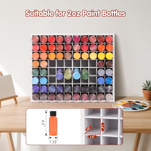 Krafetto 2 Pack 80-Grid Paint Organizer for 2 Oz Bottles, Wall Mount - color: 2pc white paint rack