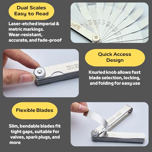 Ceinueia 2PC Feeler Gauges Set – 32 Straight & 16 Angled Stainless Steel
