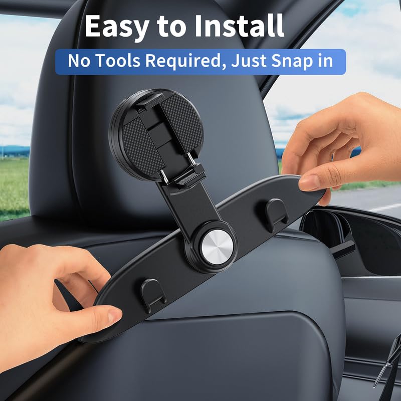 2-in 1 for Tesla Back Seat Organizer Headrest, Hook & Clamp Phone Holder