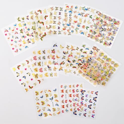 30 Sheets Butterfly Nail Stickers for Nail Art,3D Self-Adhesive Nail Decals - color: Butterfly Gold