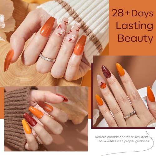 modelones Fall Gel Nail Polish Set 6 Colors, Brown Maple Orange Burgundy - color: A A A0 Feast of Fall