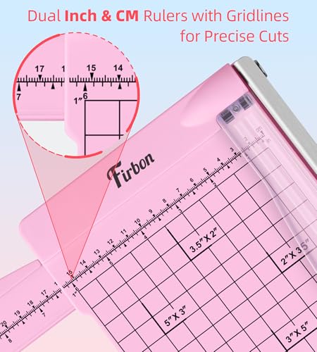Firbon 12" Guillotine Paper Cutter with Hidden Ruler, Compact Paper Trimmer - color: Pink