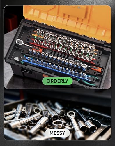 ALOANES Magnetic Socket Organizer, 1/4" Rail 14 Clips (Black, 1PC) - color: Black, size: 1PC, 1/4-Inch Drive