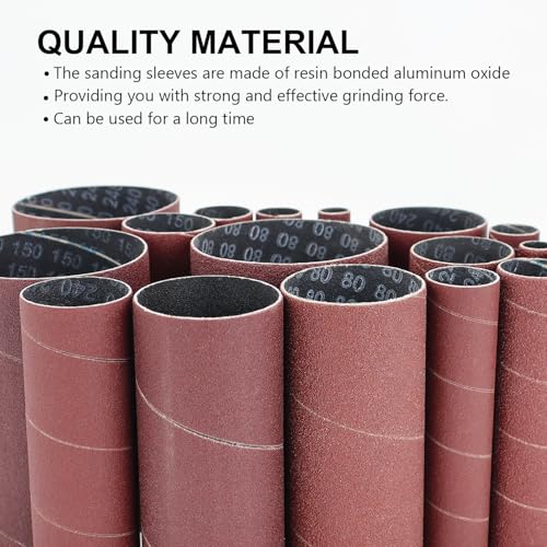 19 Pack Spindle Sander Sleeves with Sandpaper Cleaning Stick - Eraser, 4-1/2’’ Length, 1/2’’, 3/4’’, 1’’, 1-1/2’’, 2’’, 3’’ Diameter Sanding Sleeves Set, Grit 80, 150, 240,for Spindle Drum Sanders