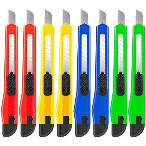 DIYSELF 8 Pack Box Cutter Retractable Utility Knife, 9mm Wide Blade - style: 8 Pack