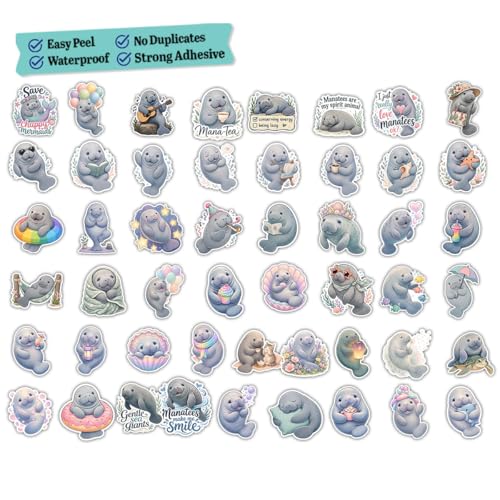Vybonz Manatee Stickers Cute Sea Cow Marine Animal Decal Pack - color: Manatee