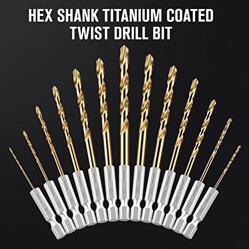13Pcs(1/16" - 1/4") Hex Shank Titanium Twist Drill Bit Set - size: 1/16" - 1/4" - 13pcs HSS
