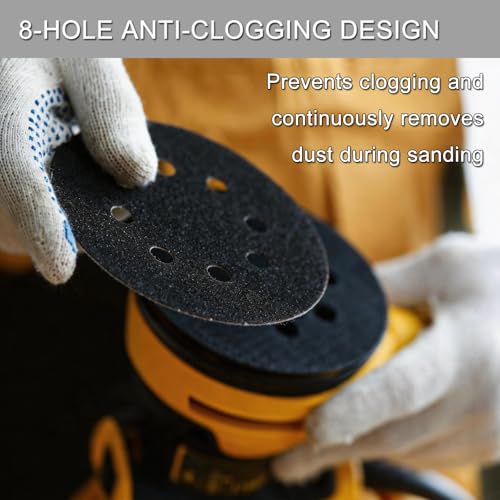 100Pcs 5 Inch Sanding Discs Hook & Loop 8-Hole Wet Dry Sandpaper Assortment - style: 100Pcs 60-240 Grit (Mixed)
