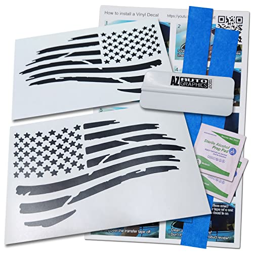 Pair Distressed USA American Flag Decal Die-Cut Grunge Subdued Tattered Military (Matte Black) - color: Matte Black