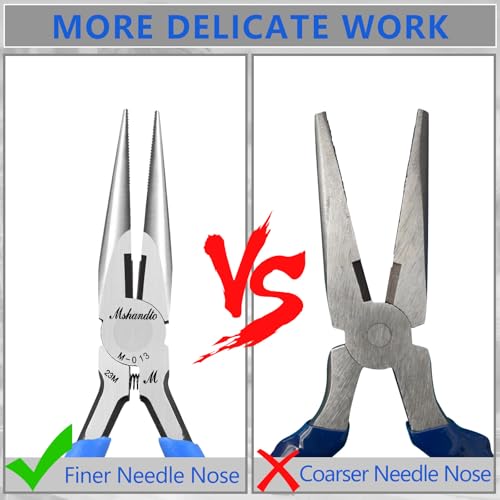 Needle Nose Pliers Set, 5" Long Nose Pliers for Wire Bending, 2 Pack High Carbon Steel Nose Cutters, Serrated Jaw Plier for Jewelry Making, Electronics Repair, Object Grasping, Craft Making - size: 5"-2Pack