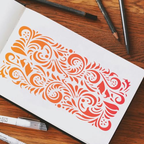 Baroque Pattern Wall Painting Stencil 11.8 x 5.9 Inch Reusable Stencil for Painting on Wood Wall Floor Fabric Furniture, DIY Home Decor Craft Stencil - style: Baroque B