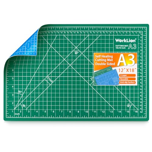 WORKLION 12" x 18" Art Self Healing PVC Cutting Mat, Double Sided, Gridded Rotary Cutting Board for Craft, Fabric, Quilting, Sewing, Scrapbooking Project…… - color: A3: Green/Blue, size: 18"L x 12"W