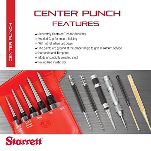 Starrett Steel Center Punch Set, 7 Pieces - size: 5" Length; 7 Sizes: 1/16-1/4" Diameter