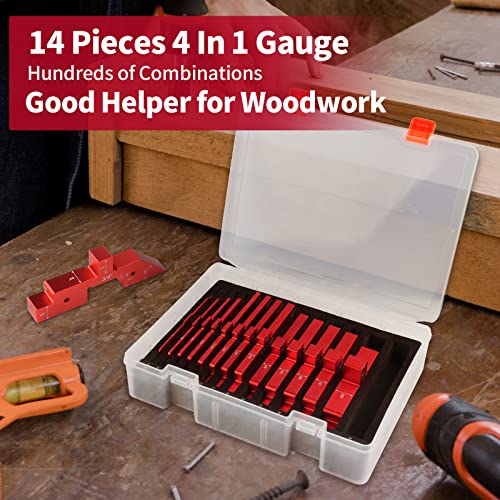 Setup Blocks Woodworking, 14pcs Aluminum Setup Blocks Height Gauge Set for Router Table Saw and Angle Measure Set up (Each Setup Bars has Different Thickness) - style: 14 Pcs