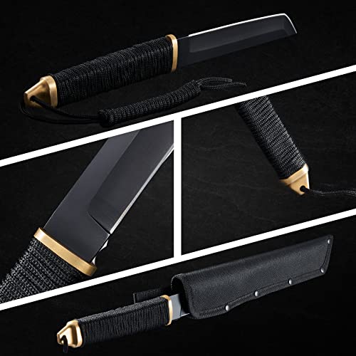 Leopcito 11.5" Japanese Fixed Blade Tactical Knives with Sheath - color: Black