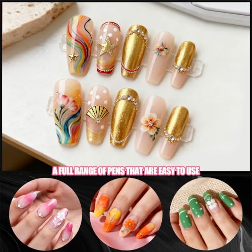 Artdone Nail Art Brushes With Nail Stands Nail Art Tool Set, Dotting Tools, Dust Brush,Striping Brushes for Long Lines, Drawing Pen For Gel Polish Design supply - color: Brushes With Stand