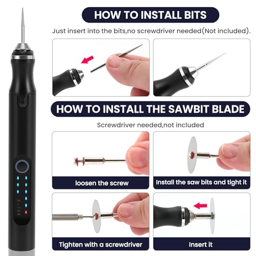 Electric Engraving Pen with 37 Bits for Wood Glass Stone Carving (Black) - color: Black