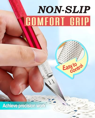 DIYSELF Hobby Knife Set with 10 Extra #11 Blades, 15cm Metal Ruler for Art - color: Red-10pcs
