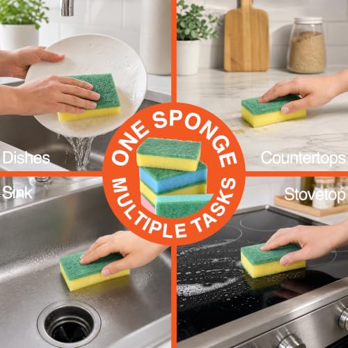 Macromax Colorful Dish Sponges 30 Pack, Non-Scratch Kitchen Sponge Set