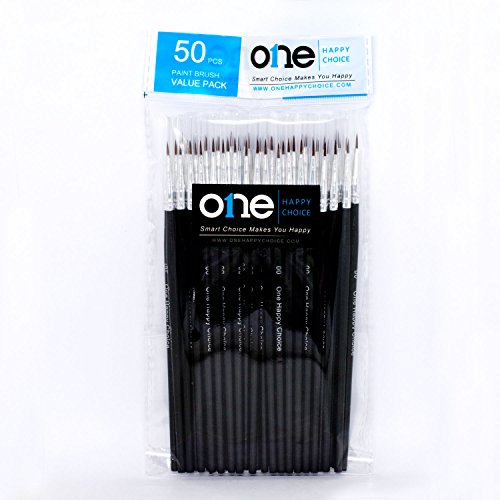 50 Pcs Fine Detail Synthetic Paint Brush Set, Pointed Round Size #00 Small - size: Size #00 (Small)