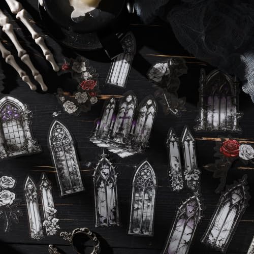 90 Pcs Halloween Gothic PET Stickers, Dark Night Castle Decals Set - color: Night Tour of the Castle