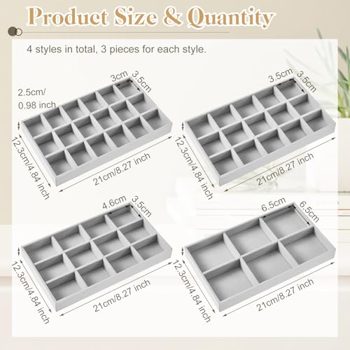 Junkin 12 Pcs Velvet Jewelry Organizer Tray, Stackable Storage - color: Gray
