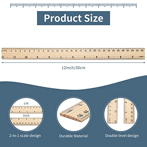 60 Pack Wooden Ruler 12 Inch Rulers Bulk Wood Measuring Ruler Office Ruler 2 Scale - color: 60 Pieces - 12 Inch