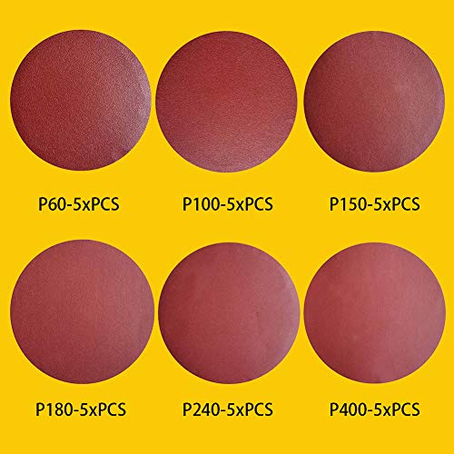 30 PCS 8 Inch NO-Hole PSA Aluminum Oxide Sanding Disc, Self Stick(5 Each of 60 100 150 180 240 400 Grit) - style: 8 Inch