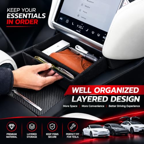 Center Console Organizer Box Tray Insert Armrest Storage Drawer Compatible with Tesla Model X, S, Highland & Juniper New Models
