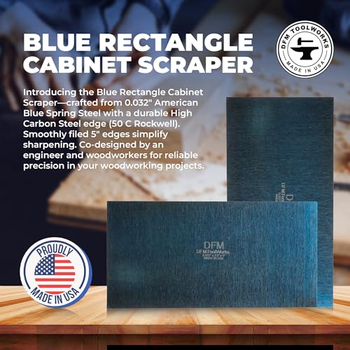 DFM Tool Works Rectangle Card Scraper - Precision Cabinet Multi-use Scraper for Woodworking, Wood Fine Finishers, Glue Scraper, Quality Handcrafted Card Shaping Tool - Made in USA, 2 Quantity - Blue
