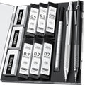 2PCS Metal Mechanical Pencil Set, 0.5mm+0.7mm, Storage Case, Black＆Silver - color: Silver+Black (2PCS)