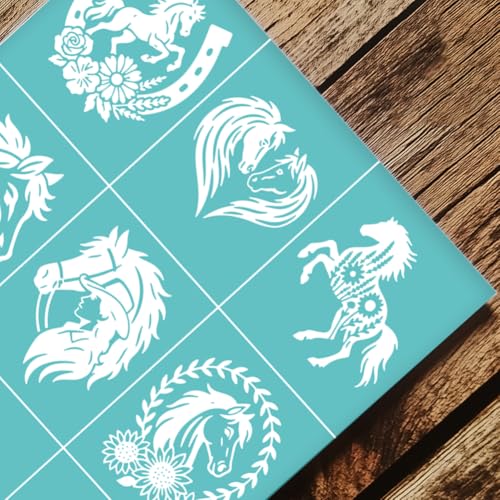 2 Sheets Horse Silkscreen Stencil, Horse Head Drawing Stencils Templates Reusable Self-Adhesive Silk Screen for Painting on Wall Wood T-Shirt Fabric Home Craft Decor - style: Horse