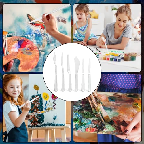 6Pcs Plastic Spatula Palette Knives, Palette Knife Set Thin and Flexible Art Knife Tools Pallet Knife for Acrylic Paint Painting Knife Mixing,Spreading,Scratching,Layering Colors,Watercolor Painting