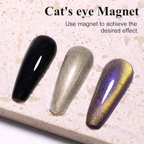 2 PCs 10ML Gel Nail Set, Black and Brilliant Golden Starlight - color: Golden Starlight Cat Eye & Black 2-Pack