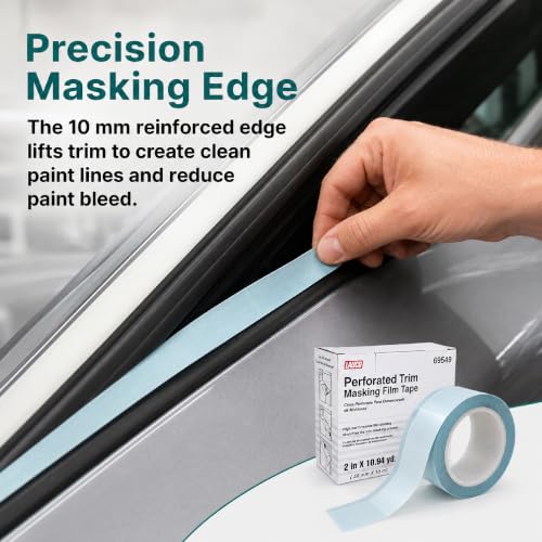 LAUCO Perforated Trim Masking Tape 69549, Molding Paint Protection, Trim Lifting Tape, Hand Tearing, 10 mm Hard Band, 50 mm x 10 m Auto Body Masking Film with High-Strength Backing 69549
