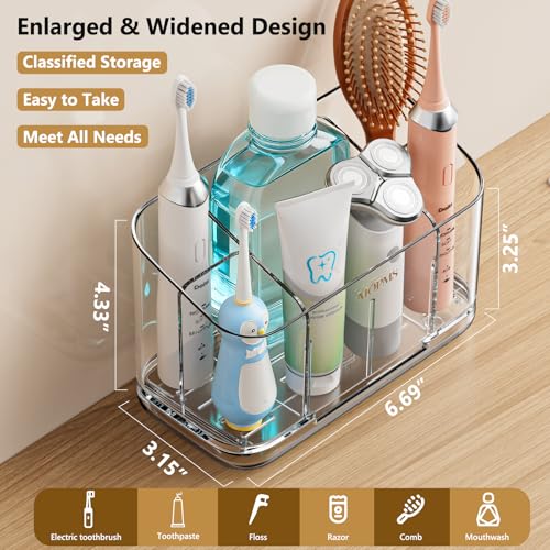 MOPMS Toothbrush Holders for Bathrooms with 5 Slots Adjustable Dividers - color: Clear