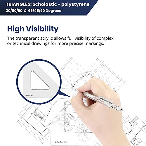 Pacific Arc's Scholastic Triangle - 10 inch - Clear - 30/60 Angle - Plain Edge - Polystyrene - Technical Drawing Tools, Drafting, Architect and Engineering. - style: 10 inch, 30/60